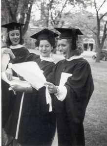 Student opening her diploma, 1944
